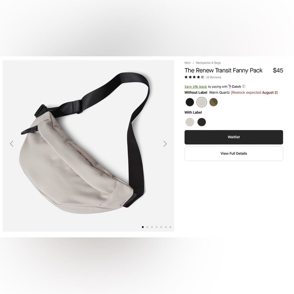 NWT Everlane Renew Transit Fanny Pack